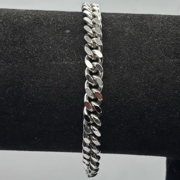 Silver Cuban Link Chain Men's Bracelet - Picture 1 of 4